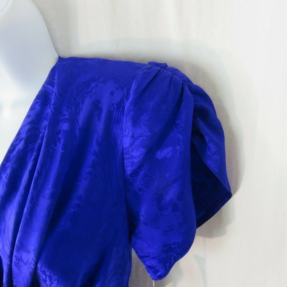 Vintage 80s Knee Length Silk Dress XS Purple Knotted Front Gathered Sleeve NWT - Picture 4 of 12